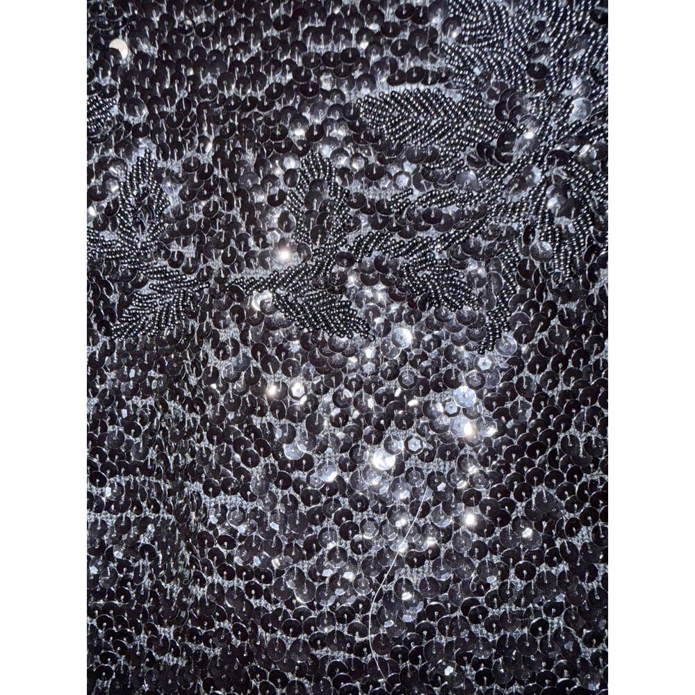 White Front Vintage Black Sequin Beaded Fringe Tank Top | Hand Decorated - Picture 4 of 7